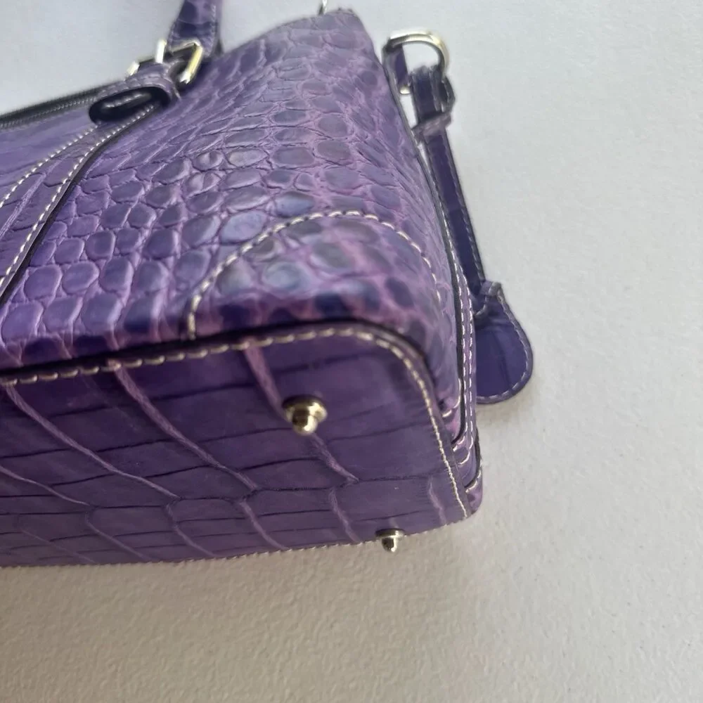Dooney & Bourke Purple Nile Crocodile Embossed Domed Satchel Leather Bag Y2k